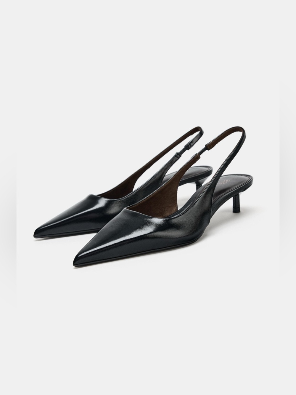 Zara Black Leather Pointed Slingback